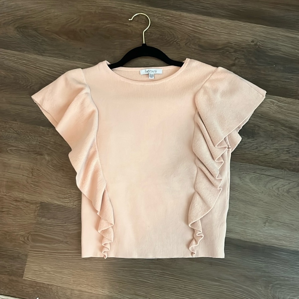 pink ruffle dress shirt/sweater